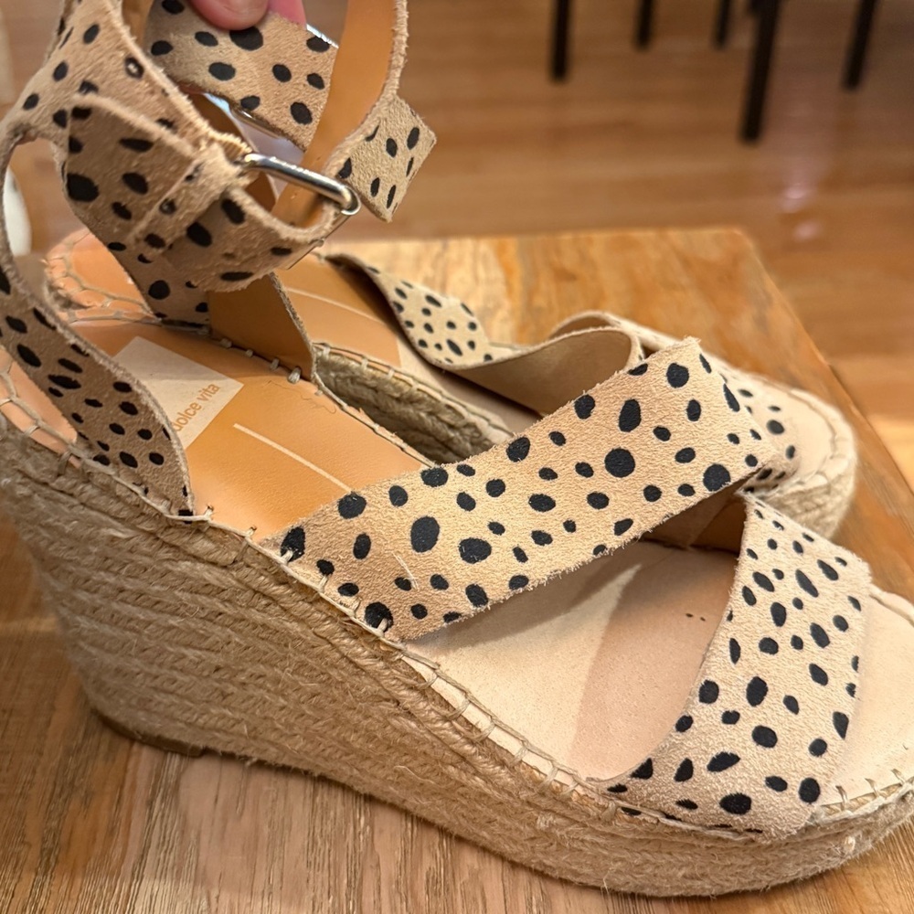 Dolce Vita Black and Cream Wedge Sandals animal print